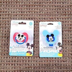 Disney Mickey Mouse pacifier & pacifier holder New in box BPA free 0 months +